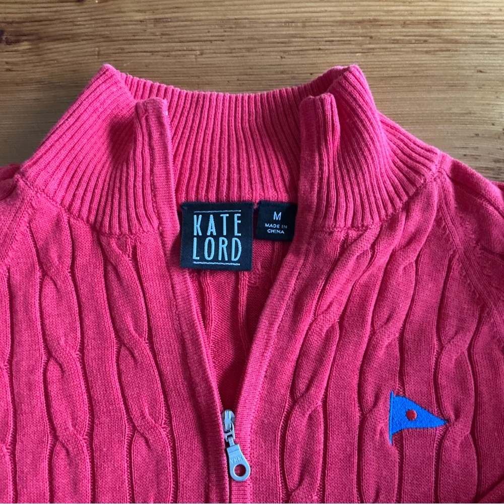 Kate Lord Coral Cable Knit Turtleneck Sweater Size M